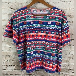 Vtg Retro Penny Lane Psychedelic Women’s Shirt Large Colorful geometric Waves